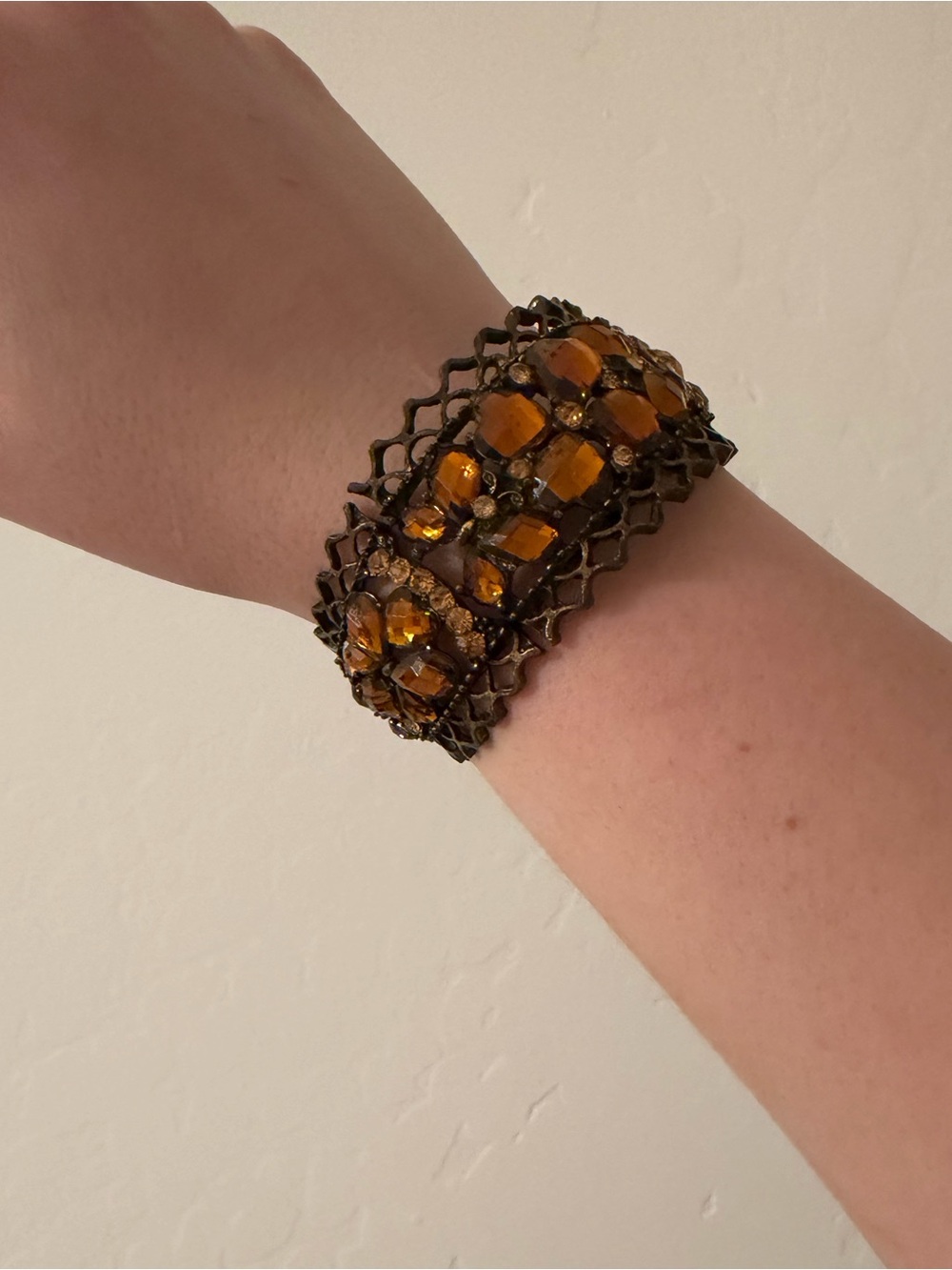 Amber Crystal Wide Cuff Bracelet - Women Jewelry